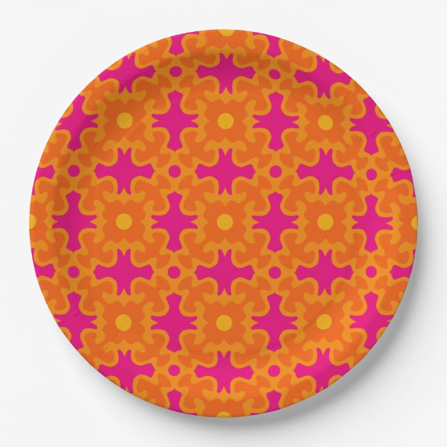 retro 70s 60s pattern style paper party plates (Front)