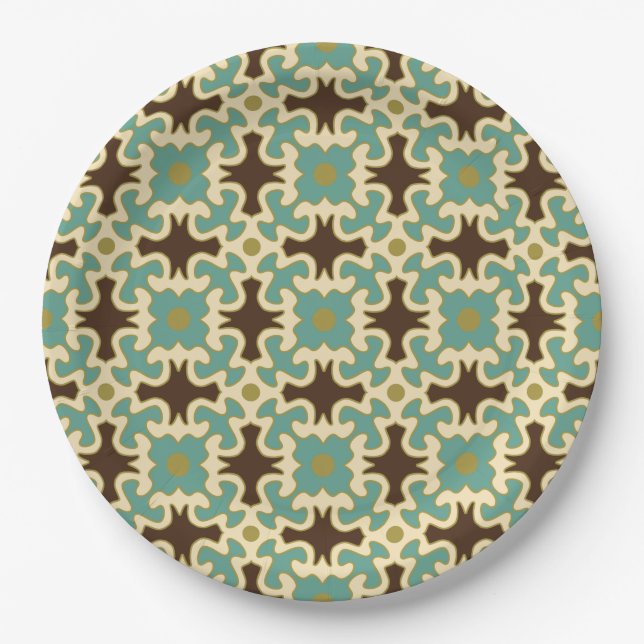 retro 70s 60s pattern style paper party plates (Front)