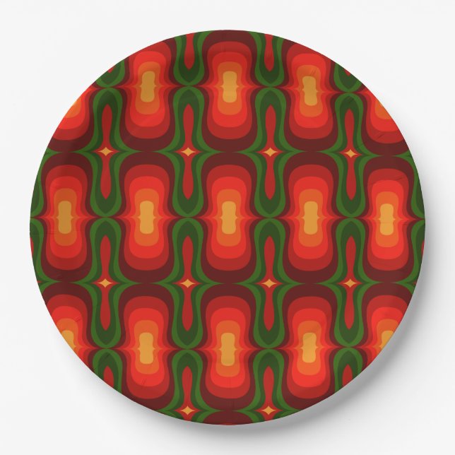 retro 70s 60s pattern style paper party plates (Front)