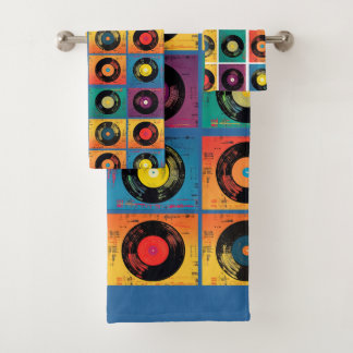 Retro 70s 60s Vinyl Record Album Bath Towel Set