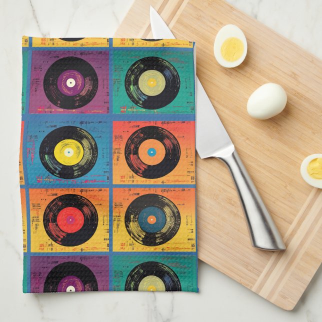 Retro 70s 60s Vinyl Record Album Tea Towel (Quarter Fold)