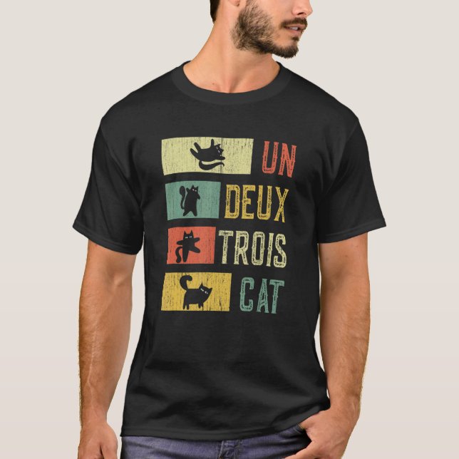 Retro 70s 80s 90s Un Deux Trois Cat  Meowy Cat T-Shirt (Front)