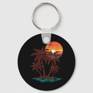Retro 70s 80s Beach Sunset Palm Tree Summer Vibes Key Ring