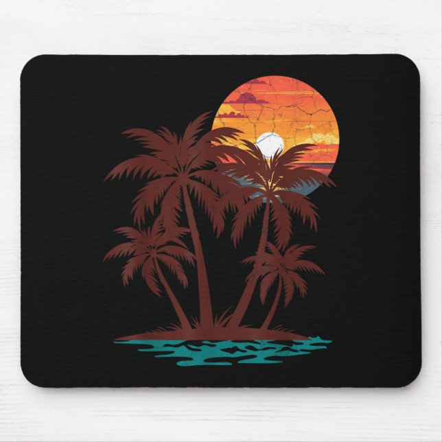 Retro 70s 80s Beach Sunset Palm Tree Summer Vibes Mouse Mat (Front)