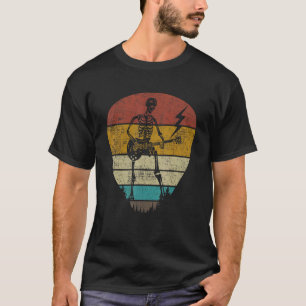 Retro 70s 80s Rock & Roll Skeleton Guitar Music T-Shirt