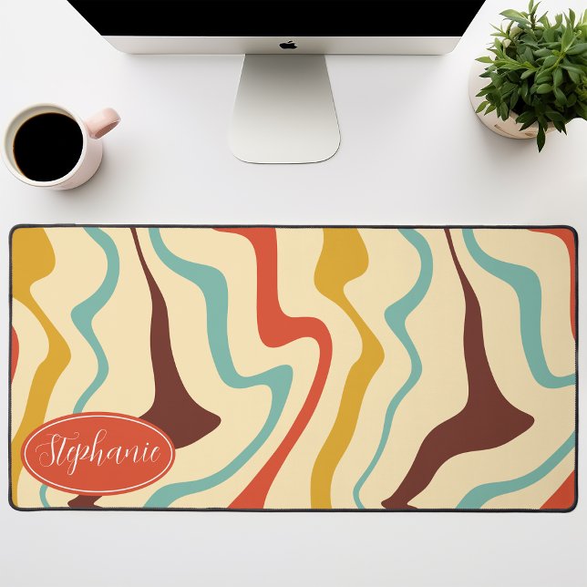 Retro 70s Abstract Marble Swirl Cream Orange Brown Desk Mat (Creator Uploaded)