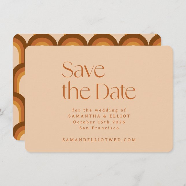 Retro 70s Aesthetic Rainbow Brown Simple Save The Date (Front/Back)
