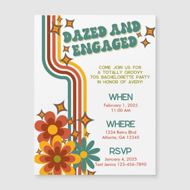 Retro 70s Bachelorette Invitation Magnet (Front)