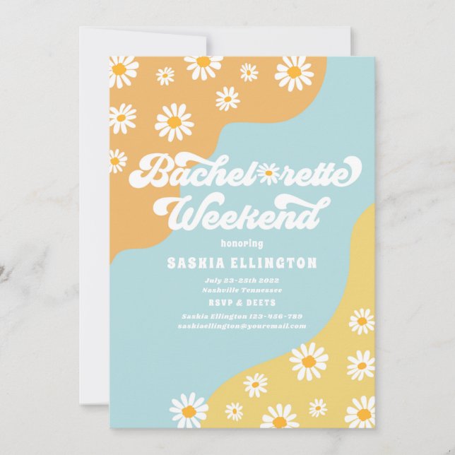 Retro 70s Bachelorette Weekend Itinerary Invitation (Front)