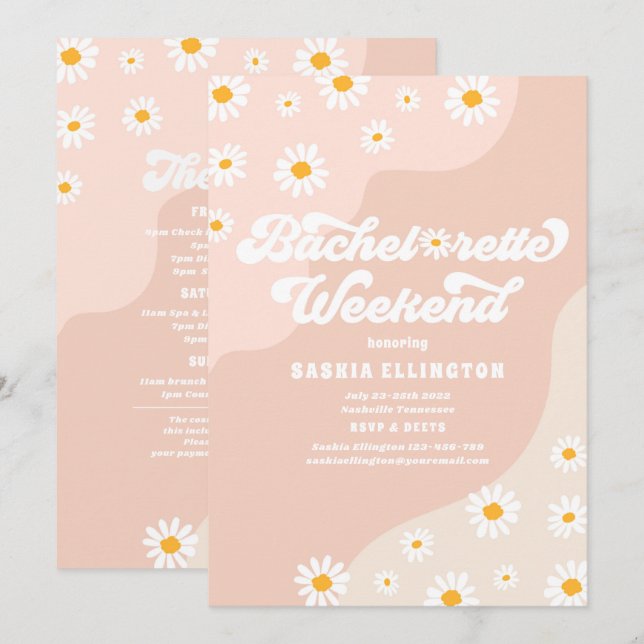 Retro 70s Bachelorette Weekend Itinerary Invitation (Front/Back)