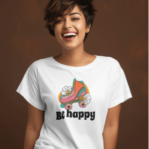 Retro 70s Be happy Floral skate T-Shirt
