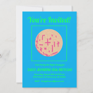 Retro 70s Blue Green Pink Disco 50th Birthday Invitation