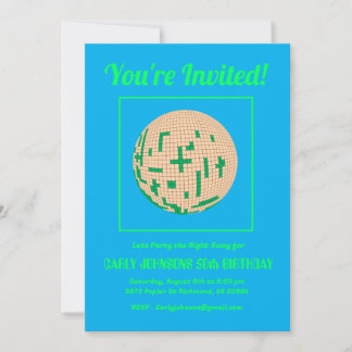 Retro 70s Blue Green Yellow Disco 50th Birthday Invitation