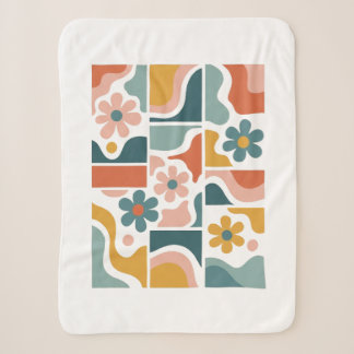 Retro 70s Boho Floral Pattern Groovy Flower Grid Sherpa Blanket