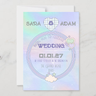 Retro 70's Bold Typography Rainbow Arch Wedding Magnetic Invitation