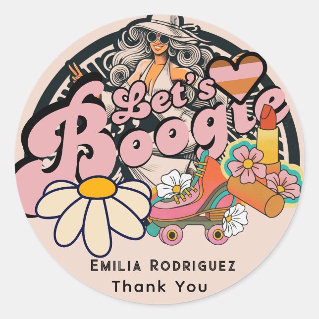 Retro 70s Boogie Disco Dancing Bridal Bachelorette Classic Round Sticker (Front)