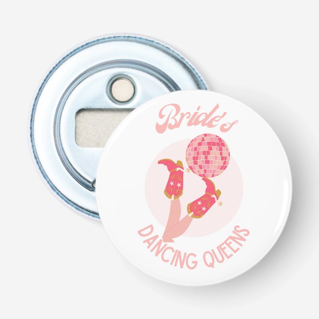 Retro 70s Bride’s Dancing Queens Bachelorette  Bottle Opener (Front)