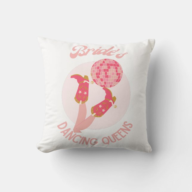 Retro 70s Bride’s Dancing Queens Bachelorette  Cushion (Front)