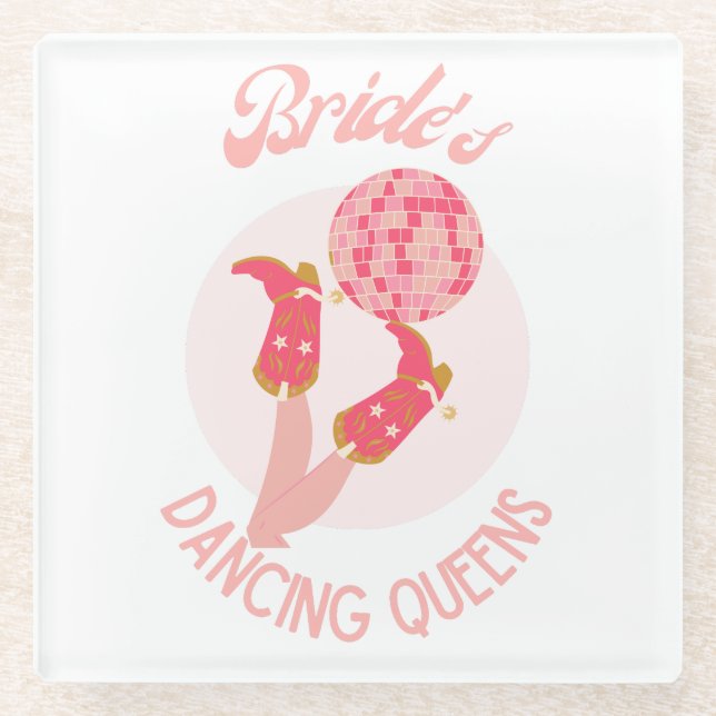 Retro 70s Bride’s Dancing Queens Bachelorette  Glass Coaster (Front)
