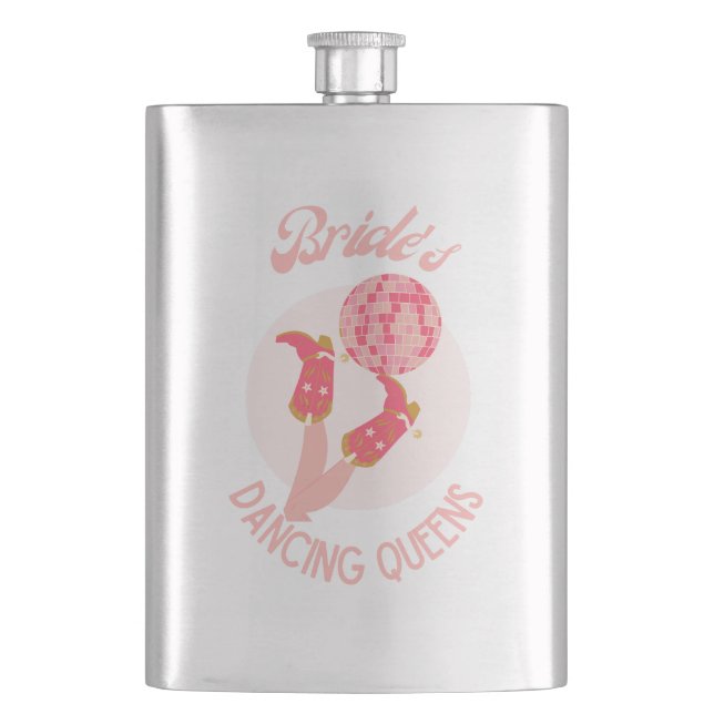 Retro 70s Bride’s Dancing Queens Bachelorette  Hip Flask (Front)