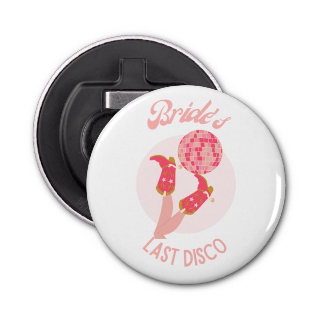Retro 70s Bride’s Last Disco Bachelorette Party Bottle Opener (Front)