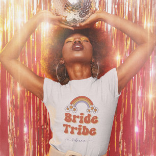 Retro 70s Bride Tribe Bridesmaid Name Bachelorette T-Shirt