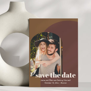 Retro 70s Brown Geometric Arch Photo Wedding Save The Date