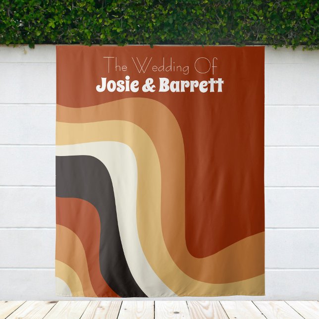 Retro 70s Burnt Orange Funky Wedding Photo Booth Tapestry (Creator Uploaded)