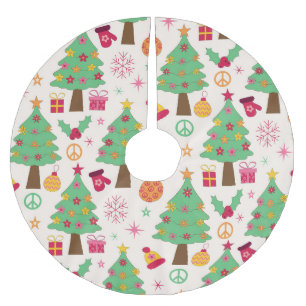 Retro 70s Christmas Trees With Peace Signs  Brushed Polyester Tree Skirt