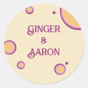 Retro 70s Circles Purple Orange Groovy Wedding Classic Round Sticker
