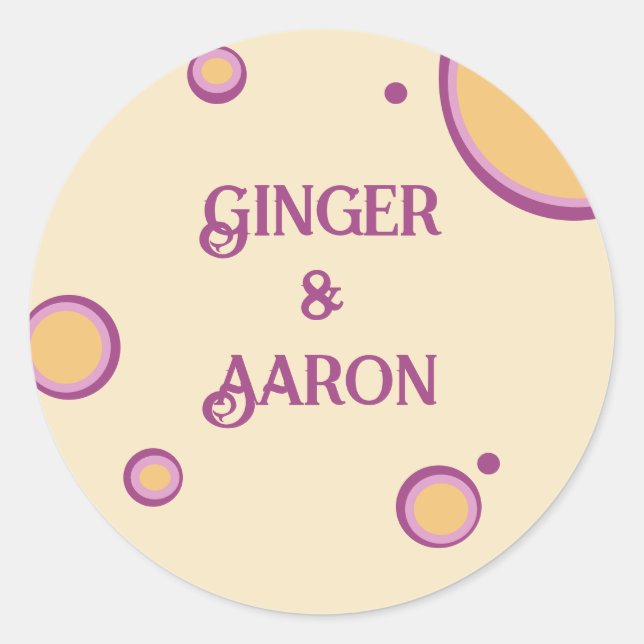 Retro 70s Circles Purple Orange Groovy Wedding Classic Round Sticker (Front)