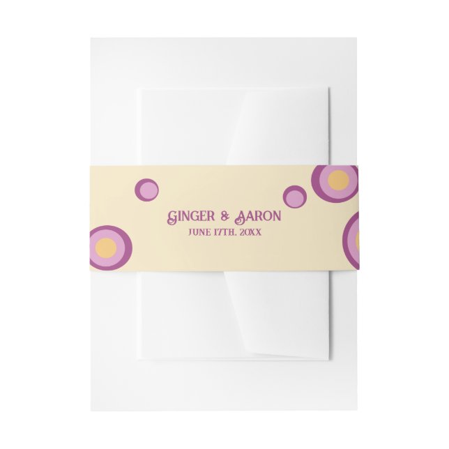 Retro 70s Circles Purple Orange Groovy Wedding Invitation Belly Band (Front Example)