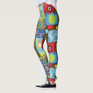 Retro 70s Colored Polka Dots Yoga Workout Tights