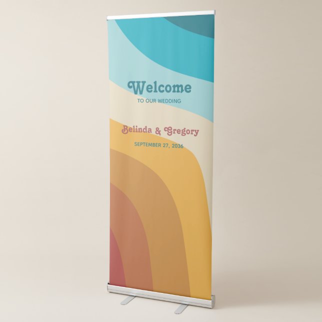 Retro 70's Colourful Rainbow Wedding Welcome Sign (3/4)
