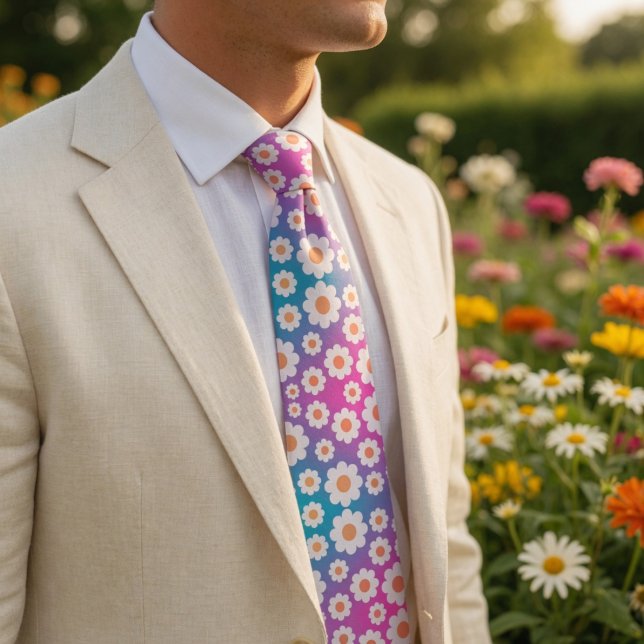 Retro 70s Daisy Dreams Gradient Floral Tie (Creator Uploaded)