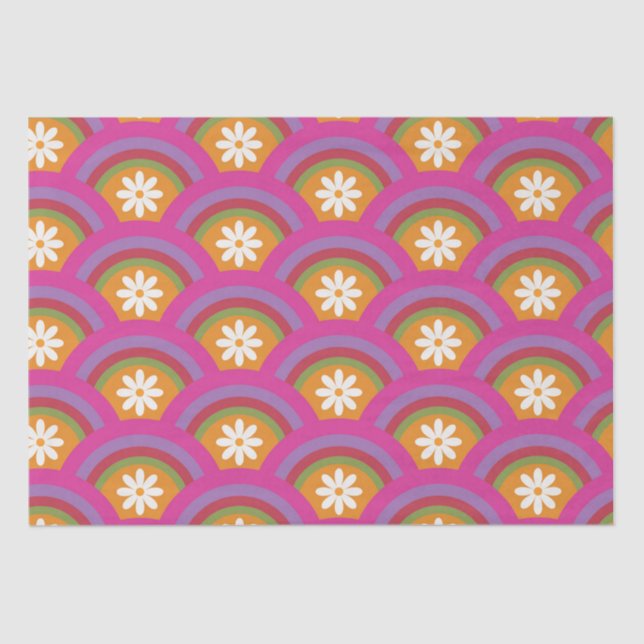 Retro  70s Daisy flower pattern on rainbow     Tissue Paper (Front)