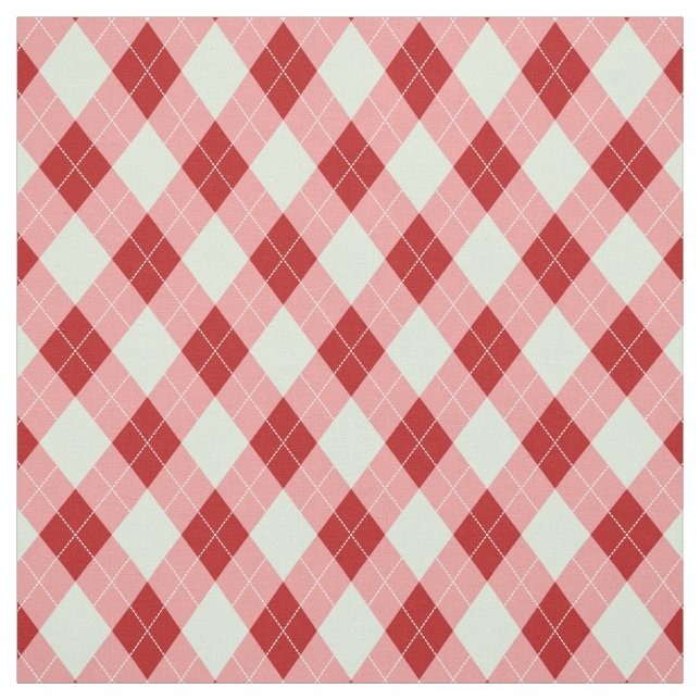Retro 70s Diamond Plaid Argyle Mint Red Pink Fabric (Swatch)