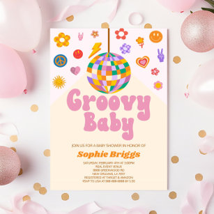 Retro 70's Disco Ball Groovy Baby Baby Shower Invitation
