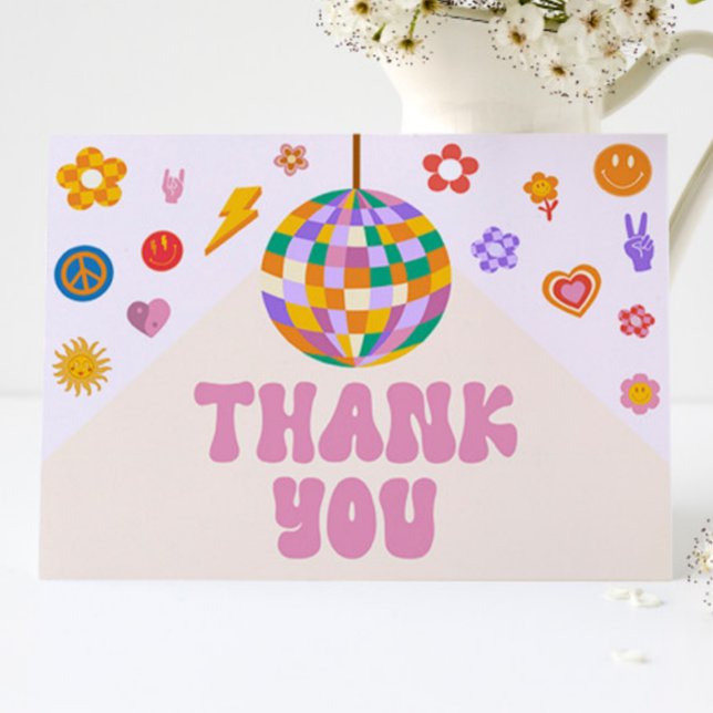Retro 70's Disco Ball Groovy Baby Birthday Party Thank You Card (Creator Uploaded)