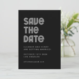 Retro 70s Disco Font Unique Black White Wedding Save The Date