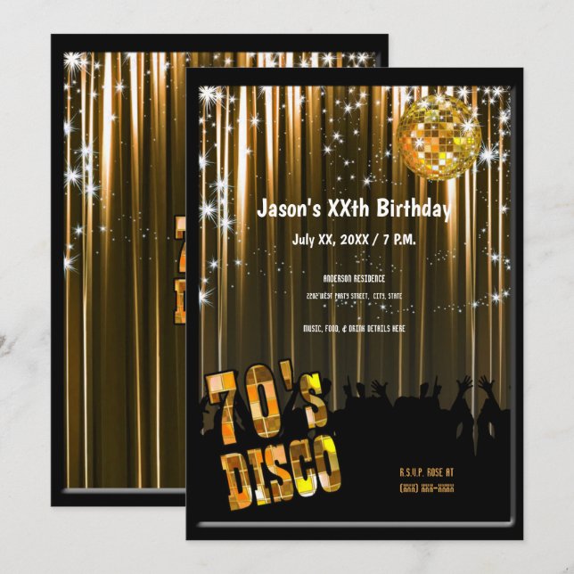 Retro 70's Disco Party Invitation (Front/Back)