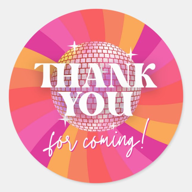 Retro 70s Disco Party Thank You Favours, SARA Classic Round Sticker (Front)