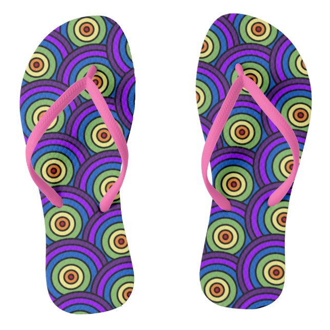 Retro 70's Disco Rainbow Geometric Pattern Flip Flops (Footbed)