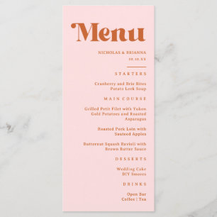 Retro 70s Disco Red Orange Pink Wedding Menu