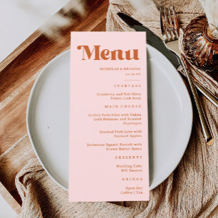 Retro 70s Disco Red Orange Pink Wedding Menu