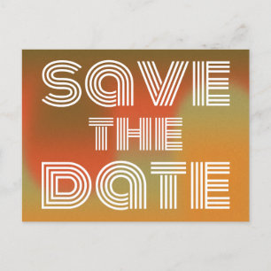 Retro 70s Disco Style Orange Green Save The Date Postcard