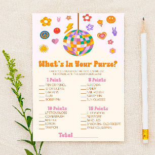 Retro 70's Disco What's In Purse Baby Shower Game Stationery