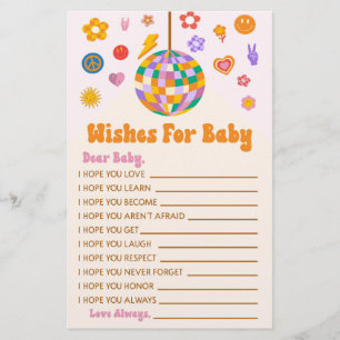 Retro 70's Disco Wishes For Baby Shower Activity Stationery