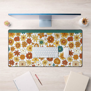 Retro 70s Floral Garden Pattern Large Desk Mat