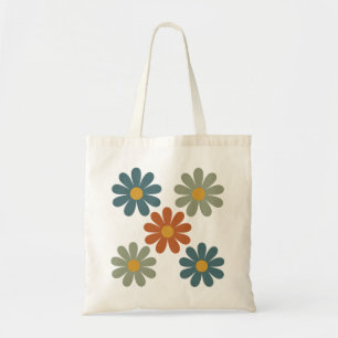 Retro 70s Floral Groovy Daisy Pattern Tote Bag
